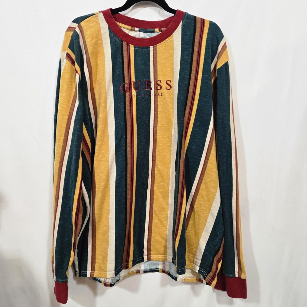 Guess Originals Striped Long Sleeve T Shirt Men XXL Retro Logo Oversized